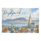 Reykjavik IJsland souvenir aquarel Kussensloop (Achterkant-Links)