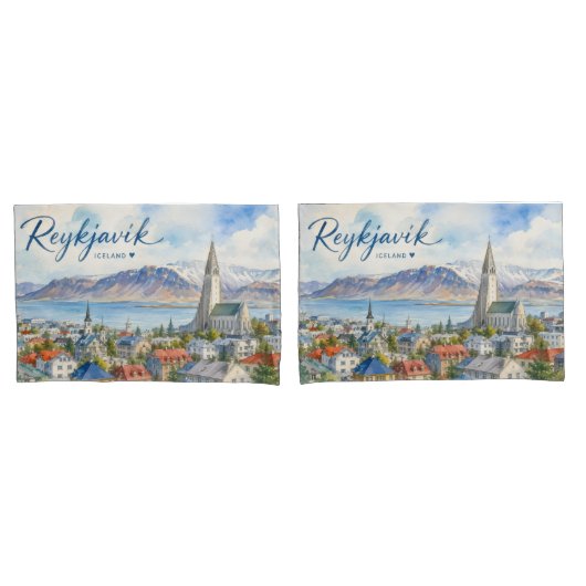 Reykjavik IJsland souvenir aquarel Kussensloop (Voorkant-Set)