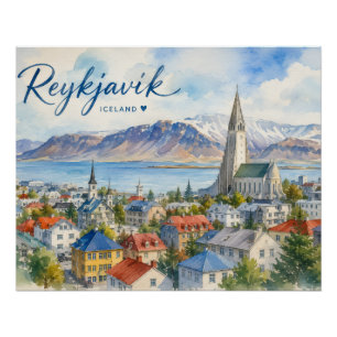 Reykjavik IJsland souvenir aquarel  Perfect Poster
