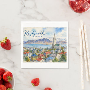 Reykjavik IJsland souvenir aquarel Servet