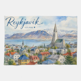 Reykjavik IJsland souvenir aquarel Theedoek