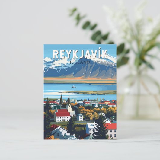 Reykjavík IJsland Travel Art Vintage Briefkaart (Staand voorkant)