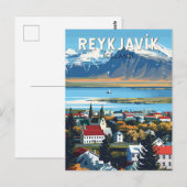 Reykjavík IJsland Travel Art Vintage Briefkaart (Voorkant / Achterkant)