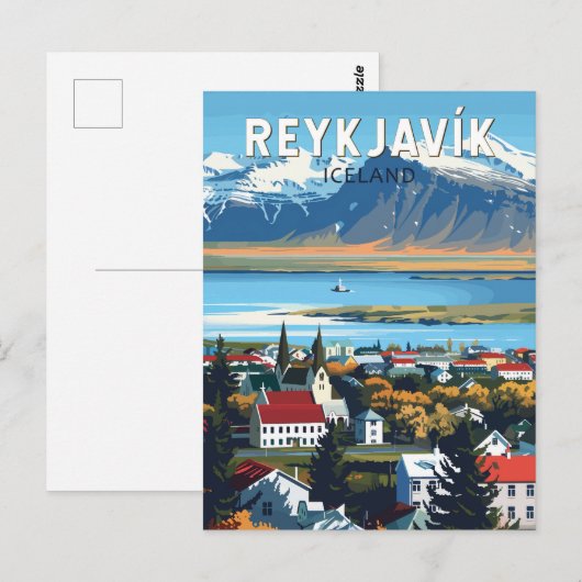 Reykjavík IJsland Travel Art Vintage Briefkaart (Voorkant / Achterkant)