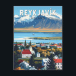 Reykjavík IJsland Travel Art Vintage Briefkaart<br><div class="desc">Reykjavík retro vector reisontwerp. Reykjavik is de noordelijkste hoofdstad van een soevereine staat ter wereld. Het is een van de schoonste,  groenste en veiligste steden ter wereld.</div>