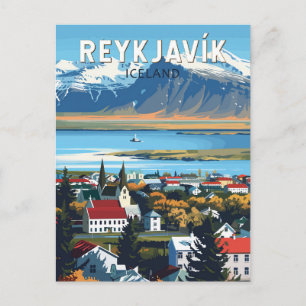 Reykjavík IJsland Travel Art Vintage Briefkaart