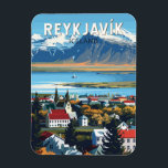 Reykjavík IJsland Travel Art Vintage Magneet<br><div class="desc">Reykjavík retro vector reisontwerp. Reykjavik is de noordelijkste hoofdstad van een soevereine staat ter wereld. Het is een van de schoonste,  groenste en veiligste steden ter wereld.</div>