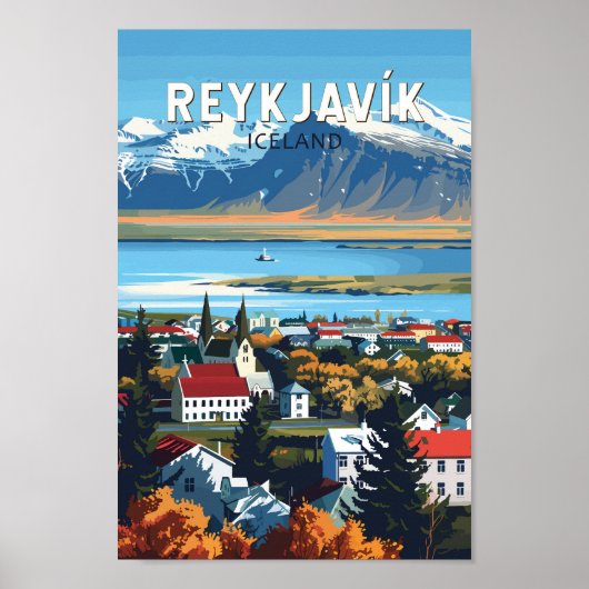 Reykjavík IJsland Travel Art Vintage Poster (Voorkant)