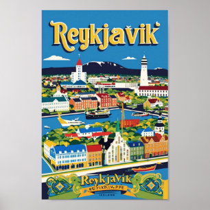 Reykjavík IJsland Travel Art Vintage Poster