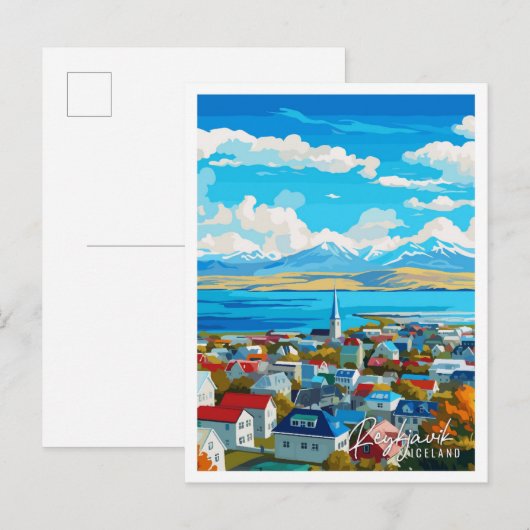 Reykjavik IJsland vintage reisillustratie Briefkaart (Voorkant / Achterkant)