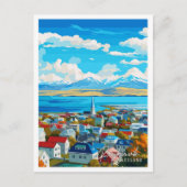 Reykjavik IJsland vintage reisillustratie Briefkaart (Voorkant)