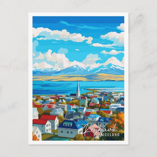 Reykjavik IJsland vintage reisillustratie Briefkaart (Voorkant)