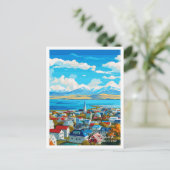 Reykjavik IJsland vintage reisillustratie Briefkaart (Staand voorkant)