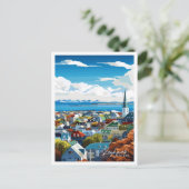 Reykjavik IJsland vintage reisillustratie Briefkaart (Staand voorkant)