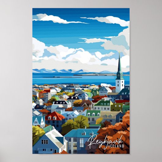 Reykjavik IJsland vintage reisillustratie Poster (Voorkant)