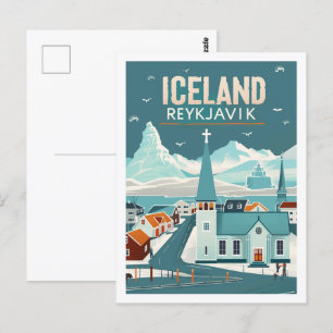 Reykjavik IJslandse Vintage Beroemde Reisplaats Briefkaart