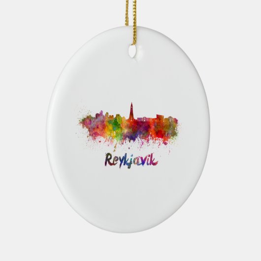 Reykjavik skyline in waterverf keramisch ornament (Rechts)