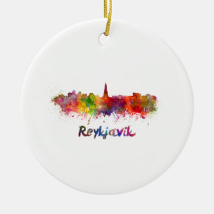 Reykjavik skyline in waterverf keramisch ornament