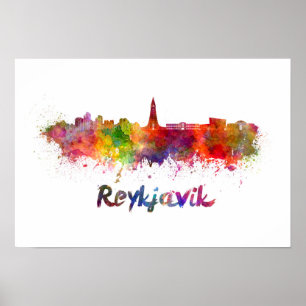 Reykjavik skyline in waterverf poster