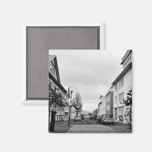 Reykjavik Street Scene IJsland Zwart-wit Magneet (Voorkant / Achterkant)