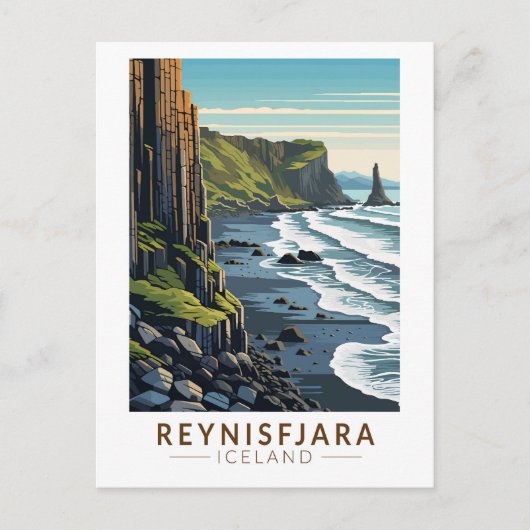 Reynisfjara Beach IJsland Reizen Kunst Vintage Briefkaart (Voorkant)