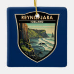 Reynisfjara Beach IJsland Reizen Kunst Vintage Keramisch Ornament<br><div class="desc">Reynisfjara in een vectorkunststijl. Reynisfjara is een wereldberoemd zwart zandstrand aan de zuidkust van IJsland,  net naast Vik í Myrdal.</div>