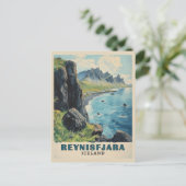 Reynisfjara Beach IJsland Vintage Travel Briefkaart (Staand voorkant)