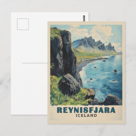 Reynisfjara Beach IJsland Vintage Travel Briefkaart (Voorkant / Achterkant)