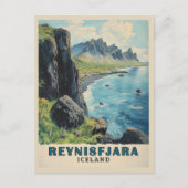 Reynisfjara Beach IJsland Vintage Travel Briefkaart (Voorkant)