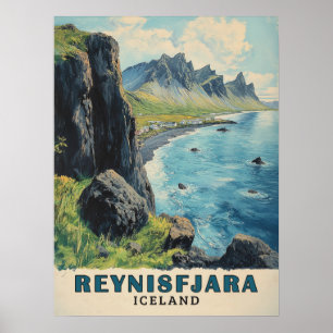 Reynisfjara Beach IJsland Vintage Travel Poster