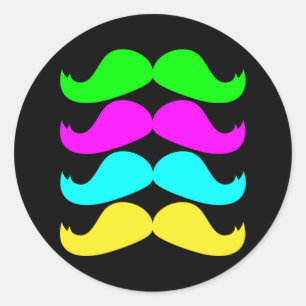 RGB Fluo Mustaches Retro Ronde Sticker