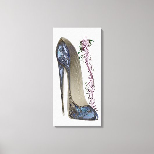 Rhapsody in Blauw Stiletto Schoen Kunst Canvas Pri (Voorkant)