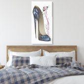 Rhapsody in Blauw Stiletto Schoen Kunst Canvas Pri Afdruk (Insitu (Slaapkamer))