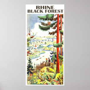 Rhein rivier, Zwarte Woud, Duitsland. Vintage reis Poster