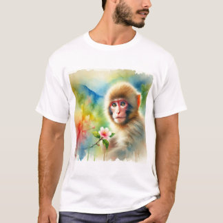 Rhesus Macaque 221024AREF134 - Watercolor T-shirt