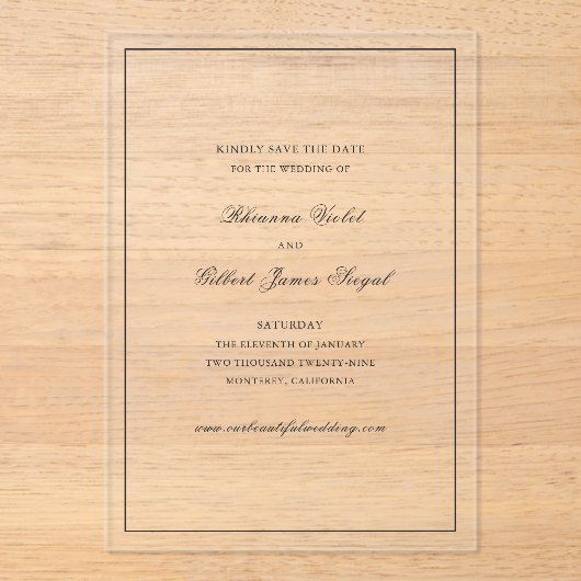 Rhianna traditionele bruiloft Bewaar de datum Acryl Uitnodigingen (Voorkant)