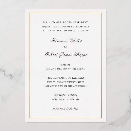 Rhianna traditionele bruiloft folie uitnodiging (Voorkant)