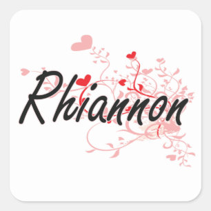 Rhiannon Artistieke Naam Design met harten Vierkante Sticker