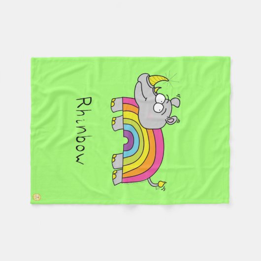 Rhinbow Rhino Rainbow Fleece Blanket Green (Voorkant (Horizontaal))