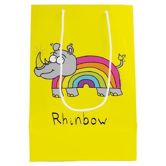 Rhinbow Rhino Rainbow Gift Bag Yellow Medium Cadeauzakje (Achterkant)