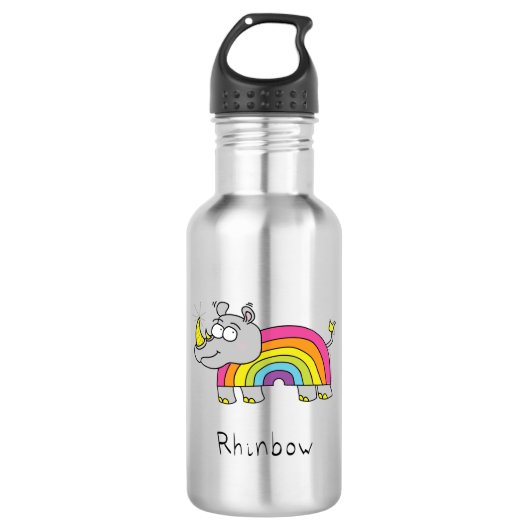 Rhinbow Rhino Rainbow Water Bottle Silver Waterfles (Voorkant)