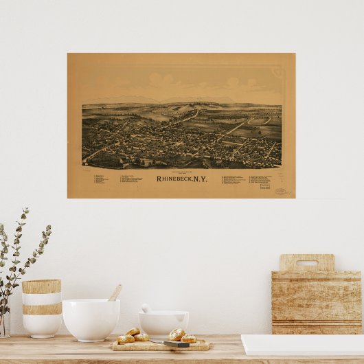 Rhinebeck New York 1890 Antiek Panorama Poster (Keuken)
