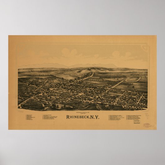 Rhinebeck New York 1890 Antiek Panorama Poster (Voorkant)