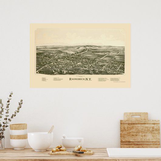 Rhinebeck, NY Panoramic Map - 1890 Poster (Keuken)