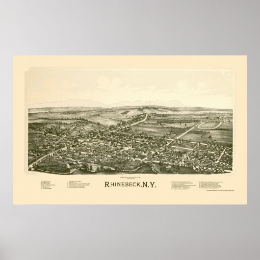 Rhinebeck, NY Panoramic Map - 1890 Poster (Voorkant)
