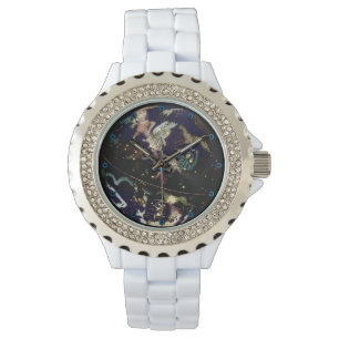 Rhinestone Accent Celestial Wereldbol Watch Horloge