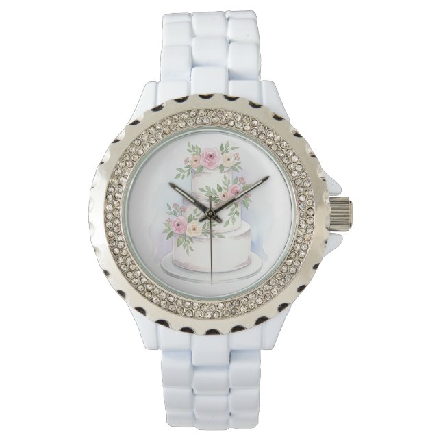 Rhinestone Bezel Trouwtaart Bruids Horloge (Voorkant)