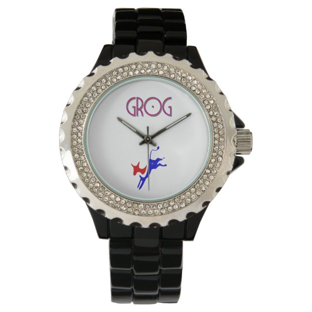 Rhinestone Black Enamel Watch Horloge (Voorkant)