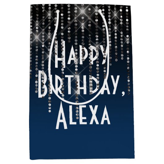 Rhinestone Bling Birthday and Name Medium Gift Bag Cadeauzakje (Voorkant)