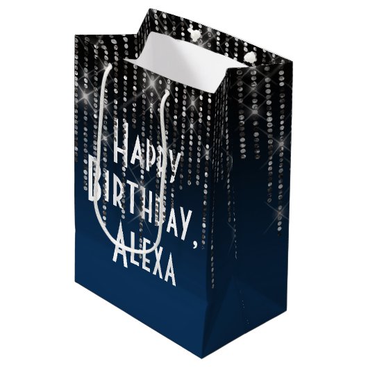 Rhinestone Bling Birthday and Name Medium Gift Bag Medium Cadeauzakje (Voorkant Gekanteld)